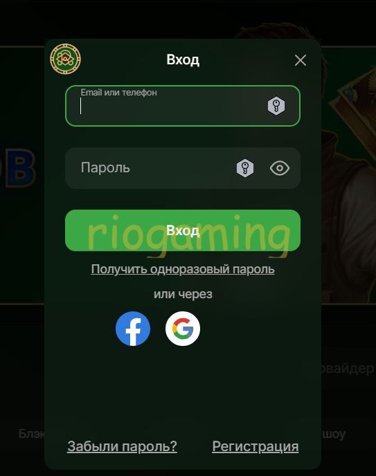 Форма авторизации Riobet